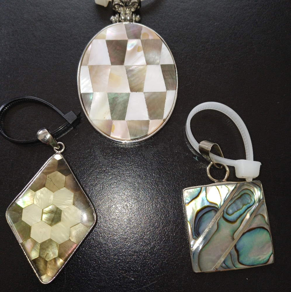 Lot of 3 Abalone & Silver Pendants